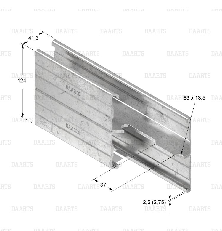 С размерами Профиль монтажный DAARTS DS MQL 41x124-II разрез